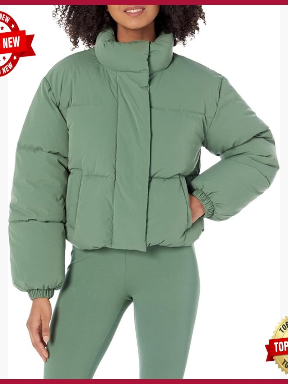 Women's Cropped Full-Zip Puffer Jacket Winter Warm Stand Collar
